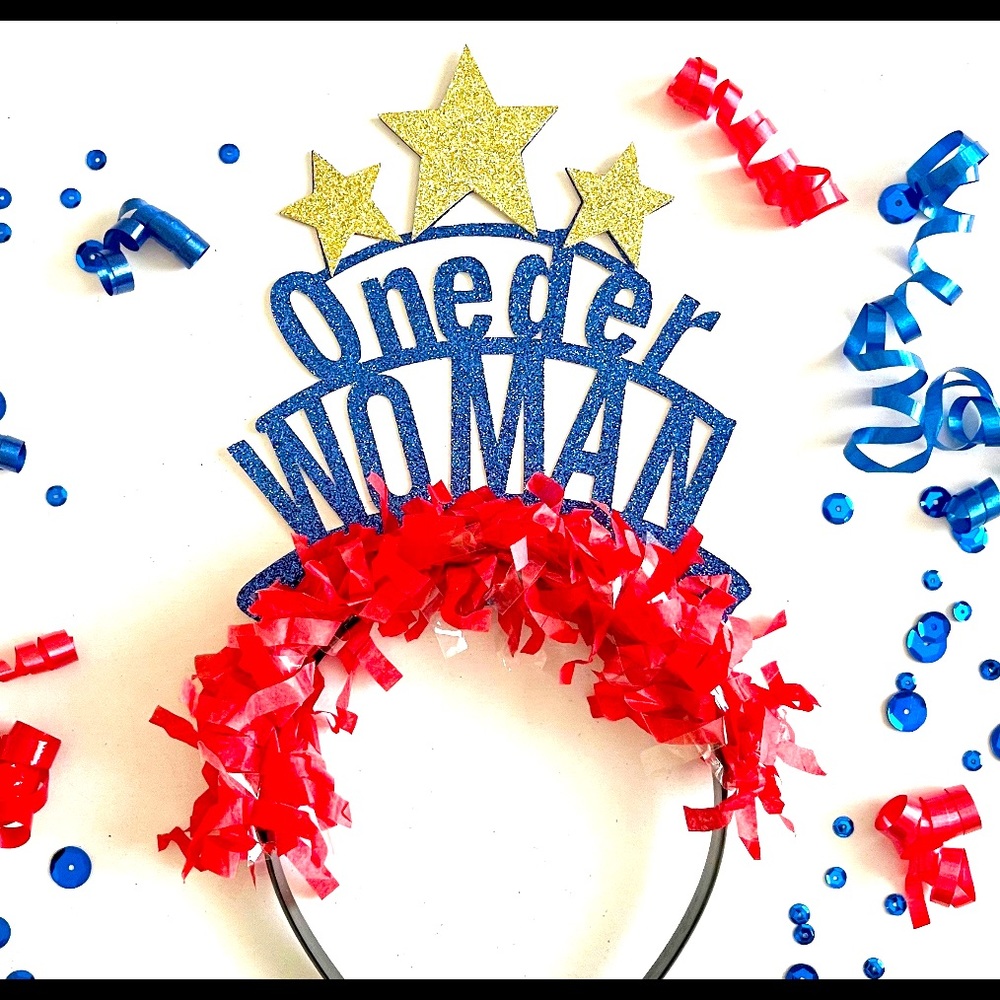 “OneDer” Wonder Woman Baby Headband Crown Hat Piece 1st Birthday Party DC Comics